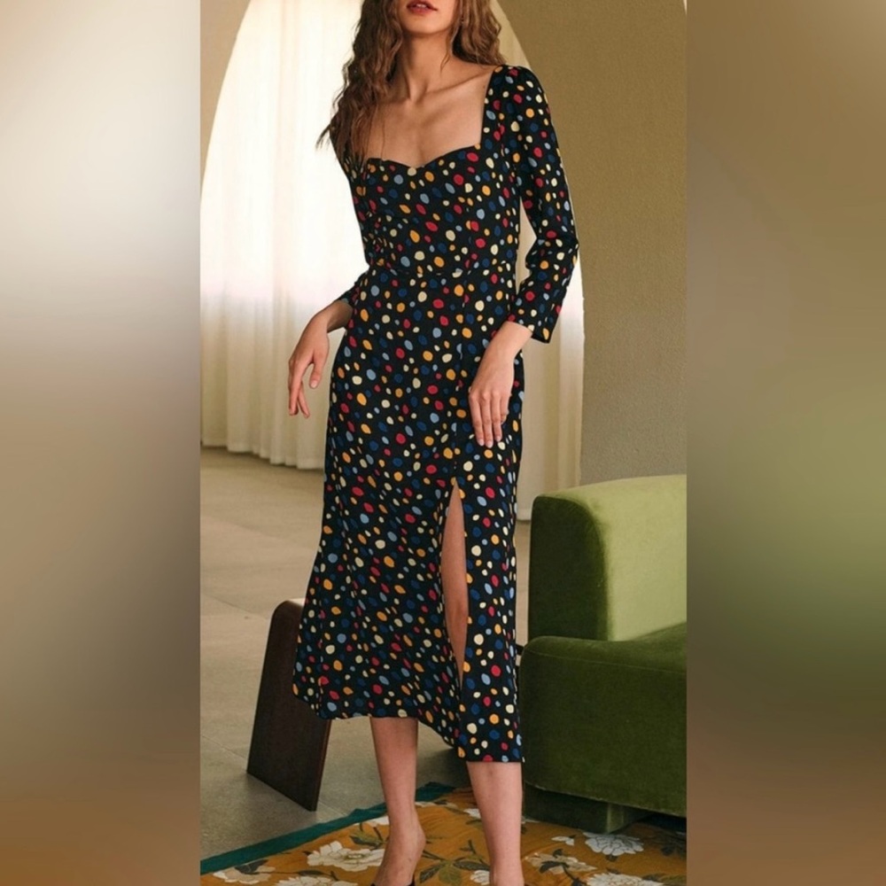 Rihoas Multi Colored Polka Dot Midi Dress XL